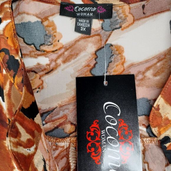 NWT Cocomo Plus Size 3X Brown Animal Print Pintuck Short Flutter Sleeve Top - Picture 6 of 7